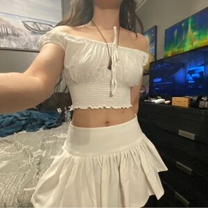 Off-Shoulder Cream Smocked Crop Top